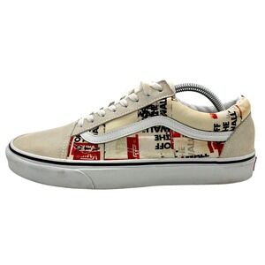 Vans Old Skool Cream Red Off The Wall Print Suede Skate Shoes Mens 10.5 507452